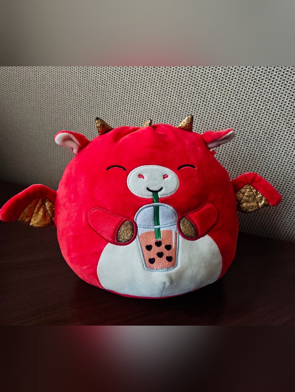 Official Squishmallows Baiden Red Dragon with Boba Tea Plush Stuffed Animal